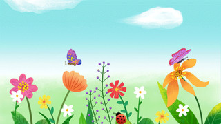 春天彩色卡通花朵蝴蝶背景GIF春天背景